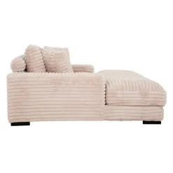 Corduroy Velvet Chaise with Cup Holders and USB Ports - Light Taupe