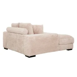 Corduroy Velvet Chaise with Cup Holders and USB Ports - Light Taupe