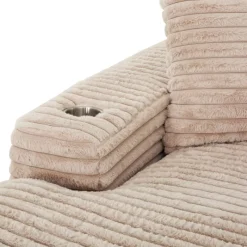 Corduroy Velvet Chaise with Cup Holders and USB Ports - Light Taupe