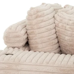 Corduroy Velvet Chaise with Cup Holders and USB Ports - Light Taupe