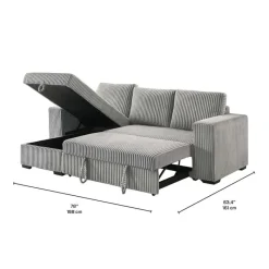 Corduroy Velvet Reversible Sectional Bed with Storage