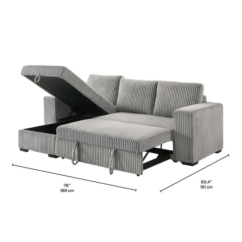 Corduroy Velvet Reversible Sectional Bed with Storage