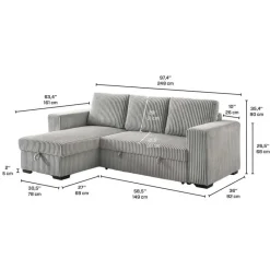 Corduroy Velvet Reversible Sectional Bed with Storage