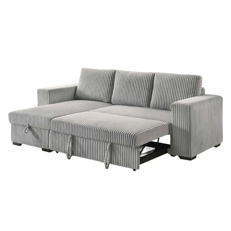 Corduroy Velvet Reversible Sectional Bed with Storage