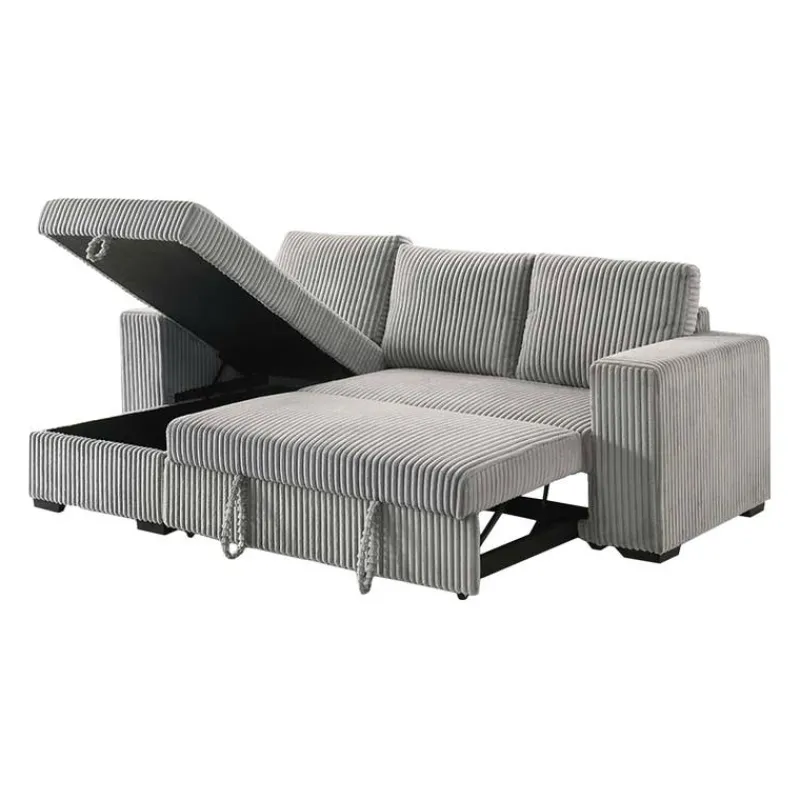 Corduroy Velvet Reversible Sectional Bed with Storage