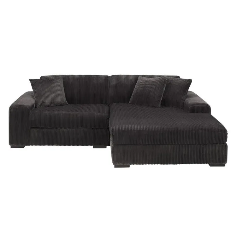 Sofa By Fancy Corduroy Velvet Sectional with Right-Side Chaise - Dark