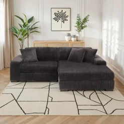 Sofa By Fancy Corduroy Velvet Sectional with Right-Side Chaise - Dark