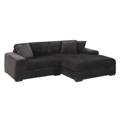 Sofa By Fancy Corduroy Velvet Sectional with Right-Side Chaise - Dark