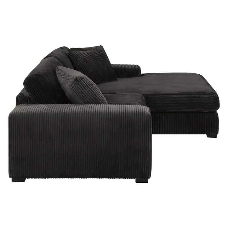 Sofa By Fancy Corduroy Velvet Sectional with Right-Side Chaise - Dark