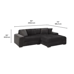 Sofa By Fancy Corduroy Velvet Sectional with Right-Side Chaise - Dark