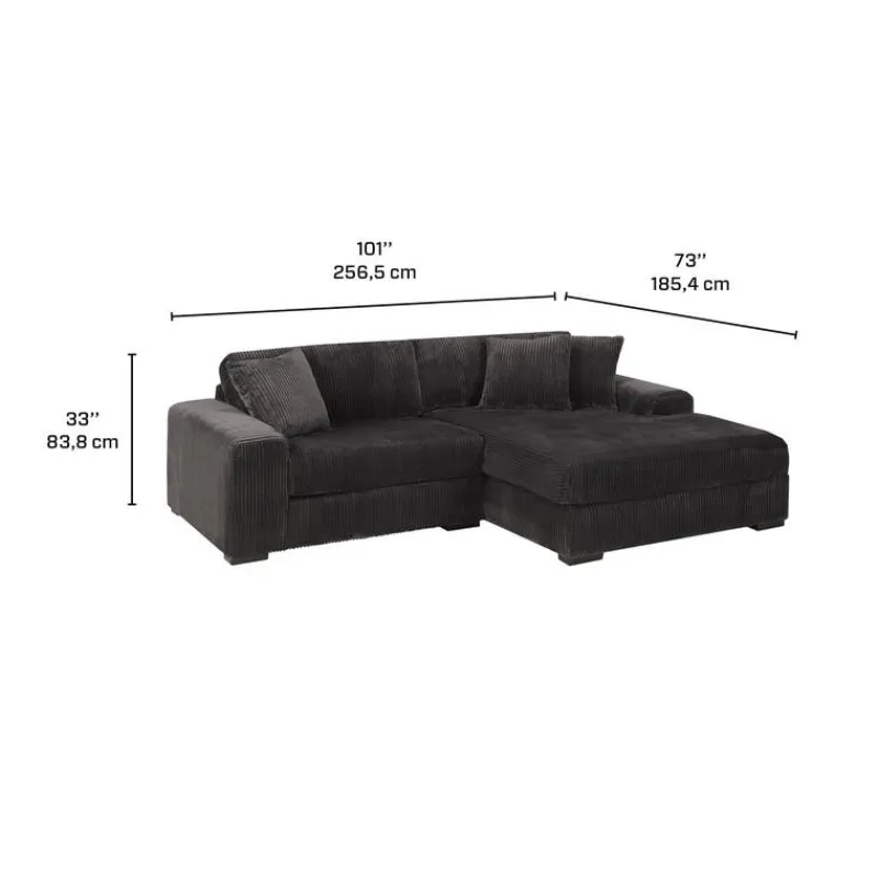 Sofa By Fancy Corduroy Velvet Sectional with Right-Side Chaise - Dark