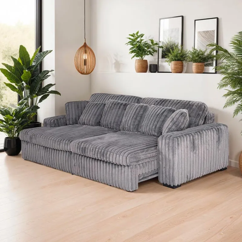 Corduroy Velvet Sectional with Power Slider and Chaise