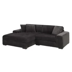 Sofa By Fancy Corduroy Velvet Sectional with Left-Side Chaise - Dark