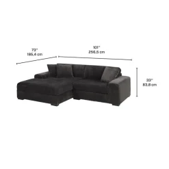 Sofa By Fancy Corduroy Velvet Sectional with Left-Side Chaise - Dark