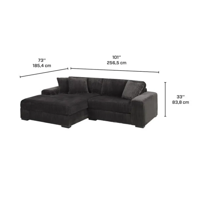 Sofa By Fancy Corduroy Velvet Sectional with Left-Side Chaise - Dark