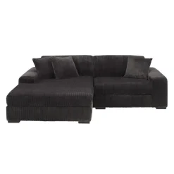 Sofa By Fancy Corduroy Velvet Sectional with Left-Side Chaise - Dark