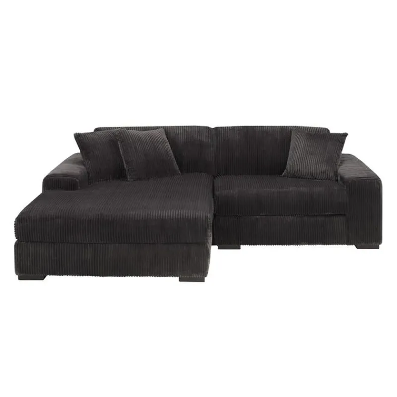 Sofa By Fancy Corduroy Velvet Sectional with Left-Side Chaise - Dark