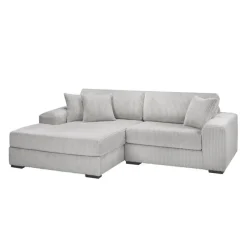 Sofa By Fancy Corduroy Velvet Sectional with Left-Side Chaise - Light Grey