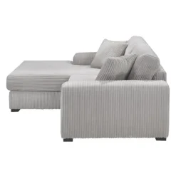 Sofa By Fancy Corduroy Velvet Sectional with Left-Side Chaise - Light Grey