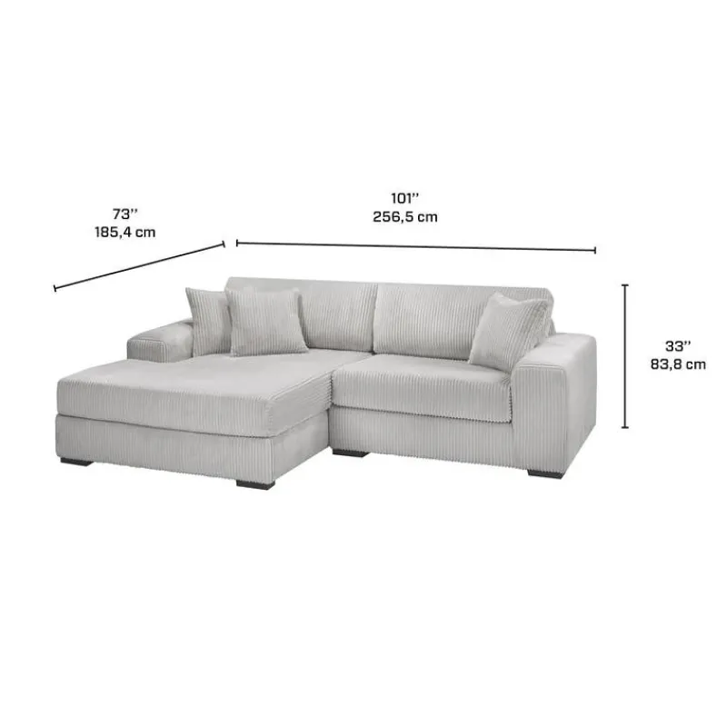 Sofa By Fancy Corduroy Velvet Sectional with Left-Side Chaise - Light Grey