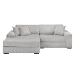 Sofa By Fancy Corduroy Velvet Sectional with Left-Side Chaise - Light Grey