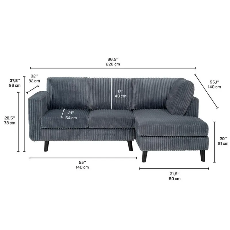 Corduroy Velvet Sectional with Right-Side Chaise