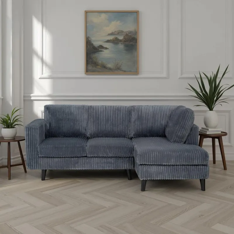 Corduroy Velvet Sectional with Right-Side Chaise