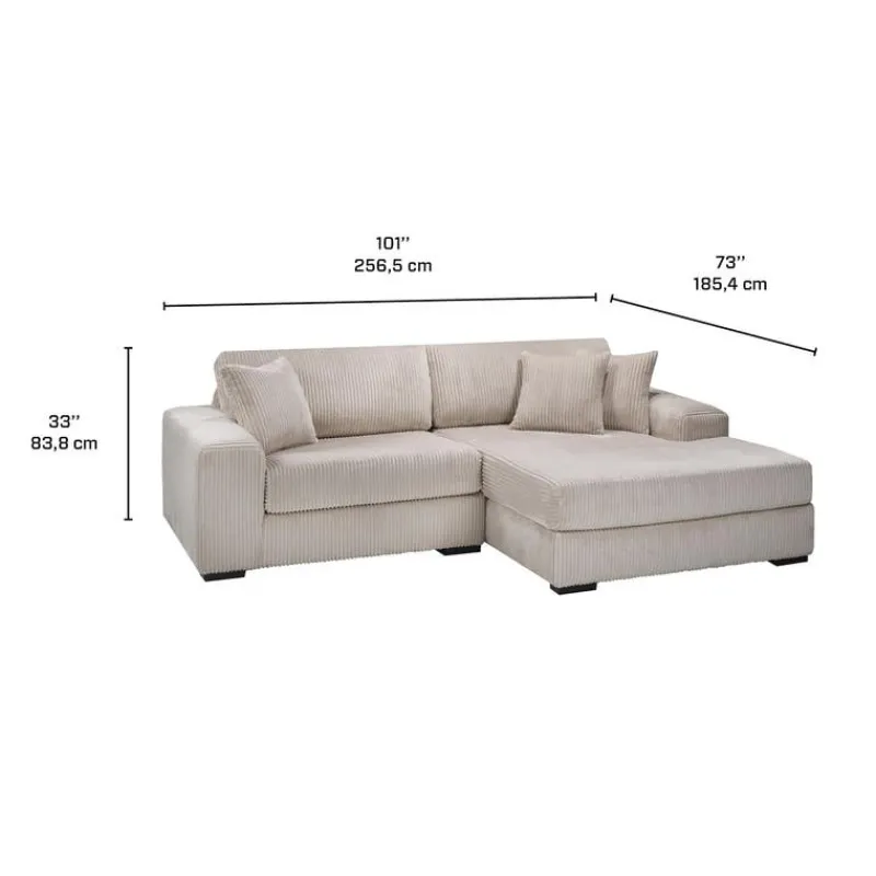 Sofa By Fancy Corduroy Velvet Sectional with Right-Side Chaise -