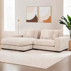 Corduroy Velvet Sectional with Reversible Chaise - Light Taupe
