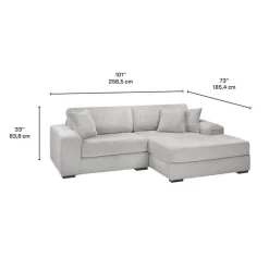 Sofa By Fancy Corduroy Velvet Sectional with Right-Side Chaise - Light Grey