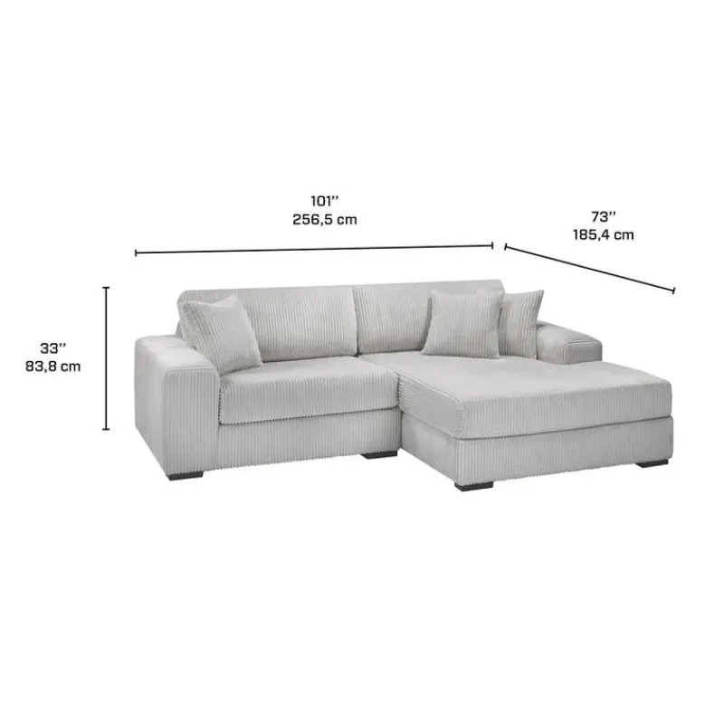 Sofa By Fancy Corduroy Velvet Sectional with Right-Side Chaise - Light Grey