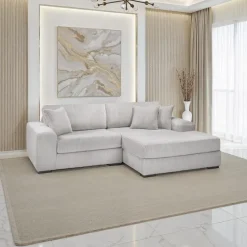 Sofa By Fancy Corduroy Velvet Sectional with Right-Side Chaise - Light Grey