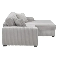 Sofa By Fancy Corduroy Velvet Sectional with Right-Side Chaise - Light Grey
