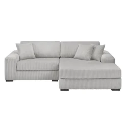 Sofa By Fancy Corduroy Velvet Sectional with Right-Side Chaise - Light Grey