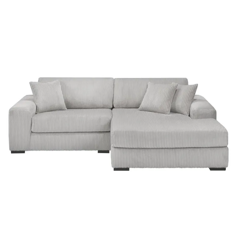 Sofa By Fancy Corduroy Velvet Sectional with Right-Side Chaise - Light Grey