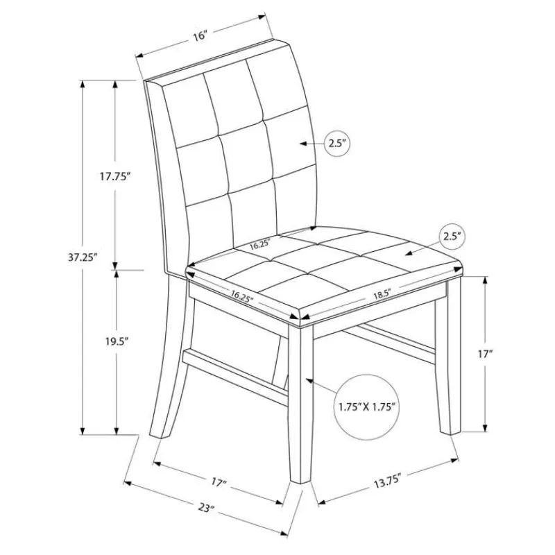Monarch Dining chair - 2pcs / 37"h grey / fabric seat -