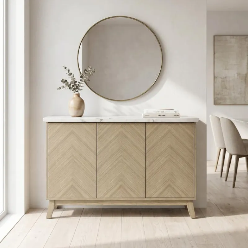 3-Door White Marble Top Server