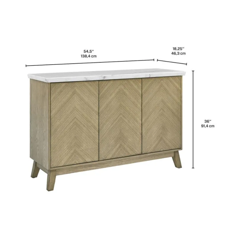3-Door White Marble Top Server
