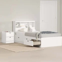 Meubles South Shore 3-Drawer Storage Twin Bed, Headboard with USB Charging and Nightstand (39