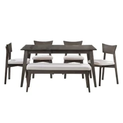 Arboit Poitras Extendable Rectangular Dining Table (48" to 60") with 4 Chairs and Bench -