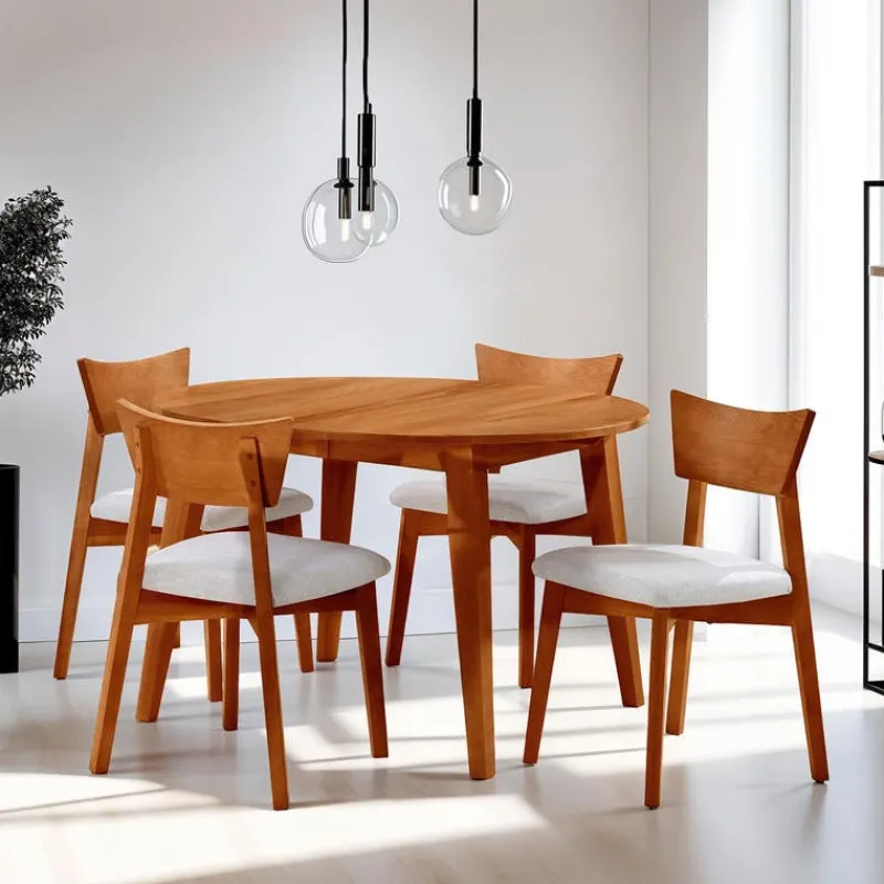Arboit Poitras Extendable Round Dining Table (48" to 66") with 4 Chairs -