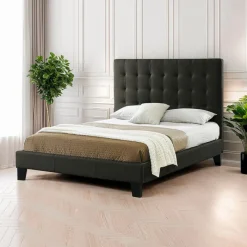 Faux Leather King Bed with Headboard (78'')
