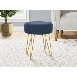 Monarch Footrest with Golden Hairpin-Style Legs - Navy