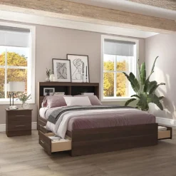 SUA-V Full Bed with 6-Drawer Storage Headboard and Nightstand (54