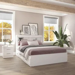 SUA-V Full Bed with 6-Drawer Storage Headboard and Nightstand (54