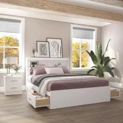 SUA-V Full Bed with 6-Drawer Storage Headboard and Nightstand (54