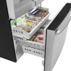 GE Appliances GE 25.6 Cu Ft 36 In Refrigerator Bottom Freezer, French door - GFE26JYMFS