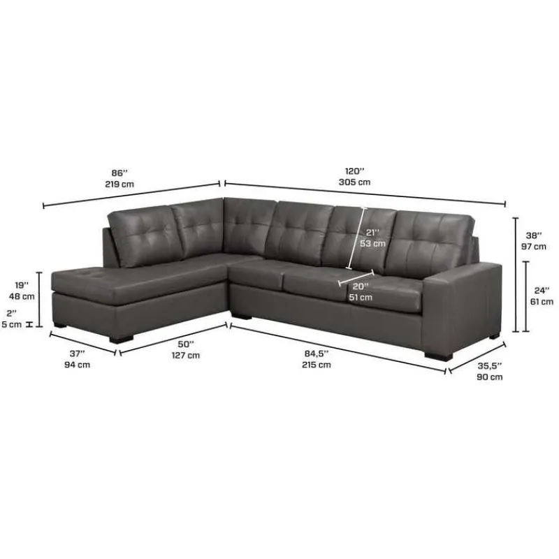 Sofa By Fancy Genuine Leather Loveseat Sectional - Left-Side Chaise