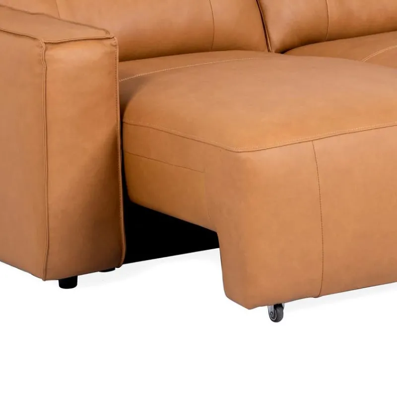 Genuine Leather Modular Loveseat with Power Sliding Seats and Media Console - 3 pcs