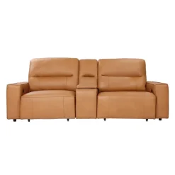 Genuine Leather Modular Loveseat with Power Sliding Seats and Media Console - 3 pcs
